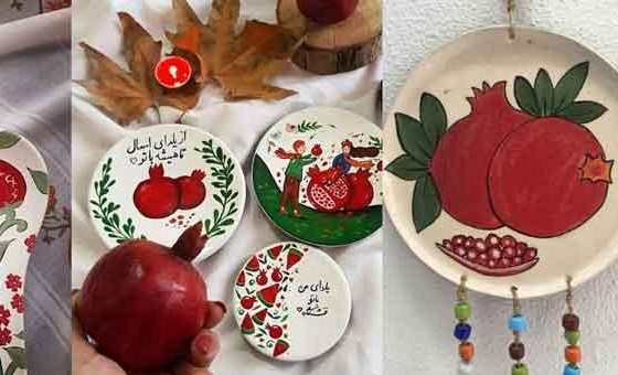 نقاشی روی سفال شب یلدا-هنرمند ایران نقاشی روی سفال شب یلدا